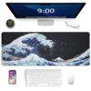 Blue Japanese Sea Wave Mouse Pad  Large Gaming Mousepads with Non Slip Rubber Base Desk Mat