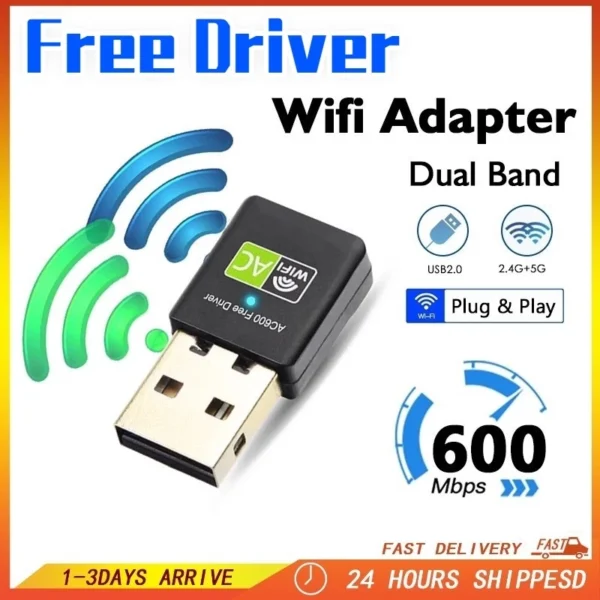 600Mbps Dual Band Wireless USB WiFi Adapter