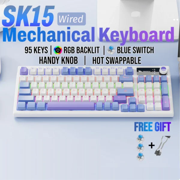 my-11134207-820lc-ml953uj5fj7mbd.webp SK15 Wired Wireless Mechanical Keyboard Bluetooth 2.4G 95 Keys Blue Switch Swappable RGB