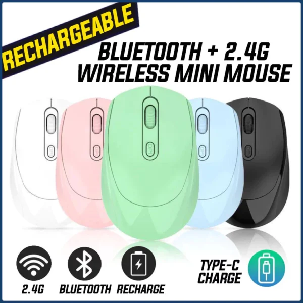 sg-11134201-7rauf-mawh96wydcggdf.webp Wireless Mouse Bluetooth 2.4Ghz Receiver Optical Adjustable Rechargeable Random Color