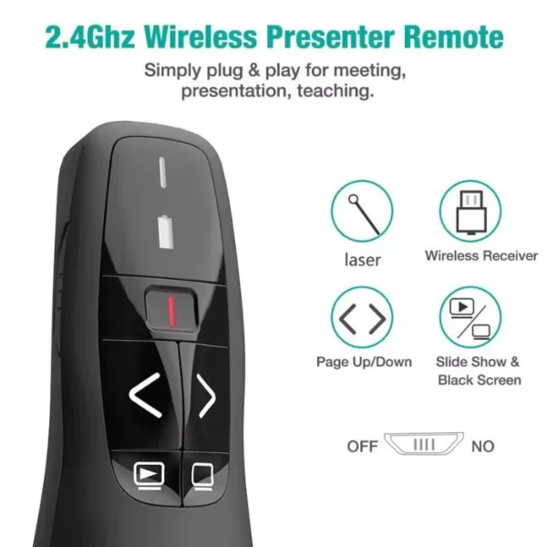 sg-11134201-7rfew-m3bhqmgrxm1x40.webp R400 Portable Wireless Presenter Pointer 2.4Ghz USB PPT Red Laser with Remote Control